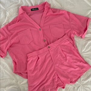 Southern Lady Pink Waffle Knit Pajama Set